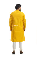 Yellow Handloom Silk Embroidery Worked Straight Punjabi For Men (NS98)